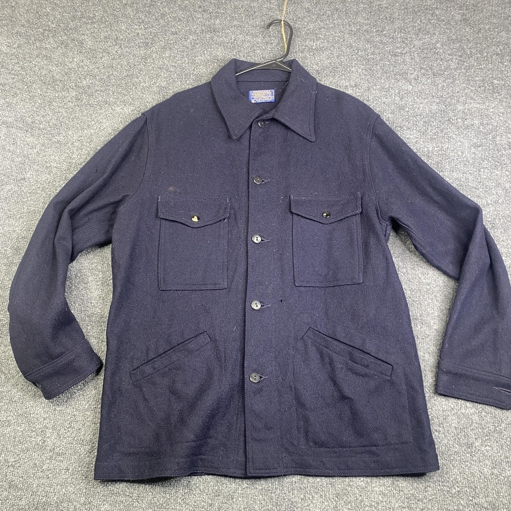 Vintage Pendleton Jacket Mens Large Navy Blue Wool Cruiser Made USA 80s